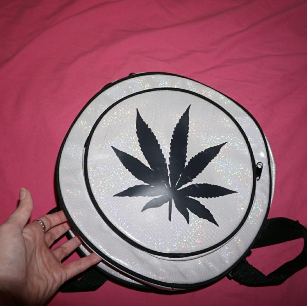 Holographic pot leaf circle backpack NWOT